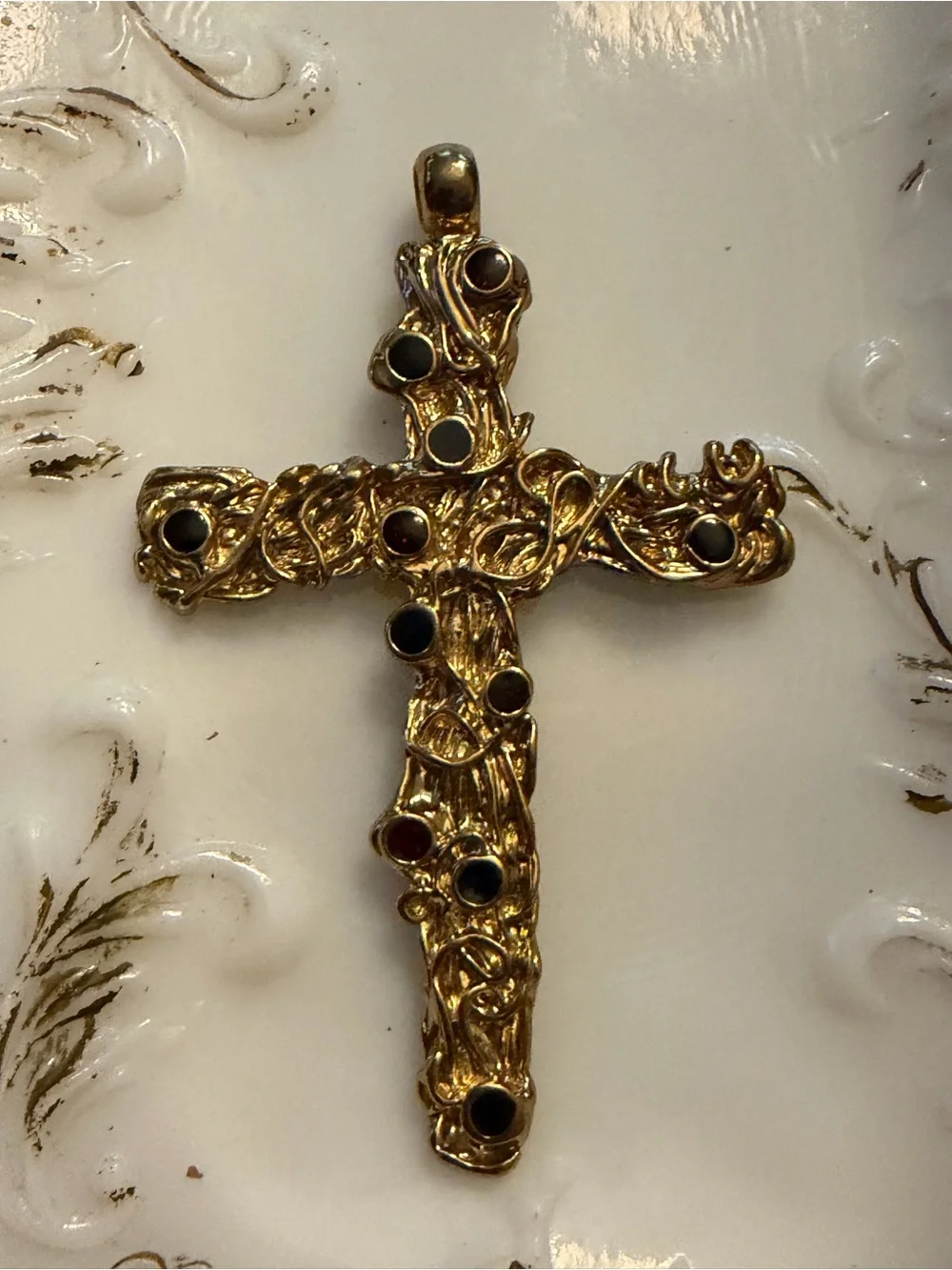 Vintage large pectoral gold tone cross pendant